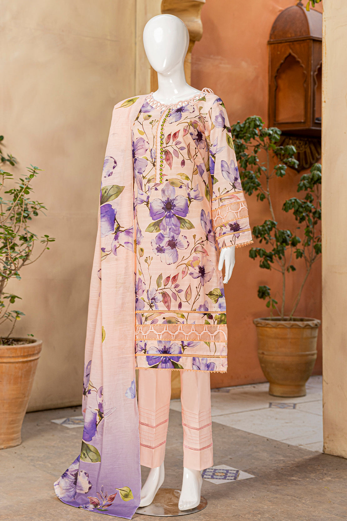 3 Piece - Digitally Printed Doriya Lawn - D806