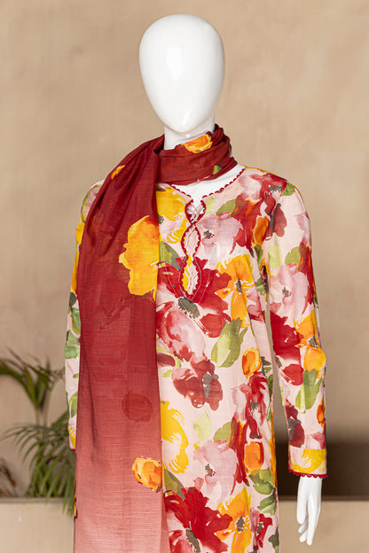 3 Piece - Digitally Printed Doriya Lawn - D809