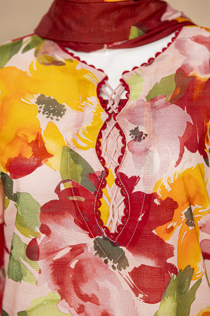 3 Piece - Digitally Printed Doriya Lawn - D809