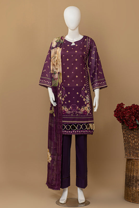 3 Piece - Digitally Printed Lawn - D909