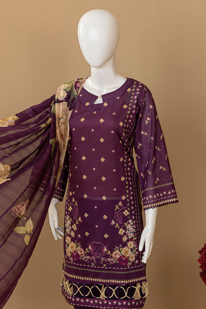 3 Piece - Digitally Printed Lawn - D909