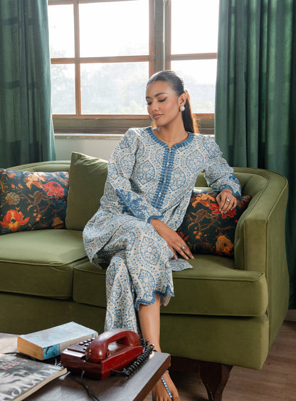 2 Piece - Printed Khaddar - Celeste