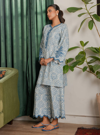 2 Piece - Printed Khaddar - Celeste