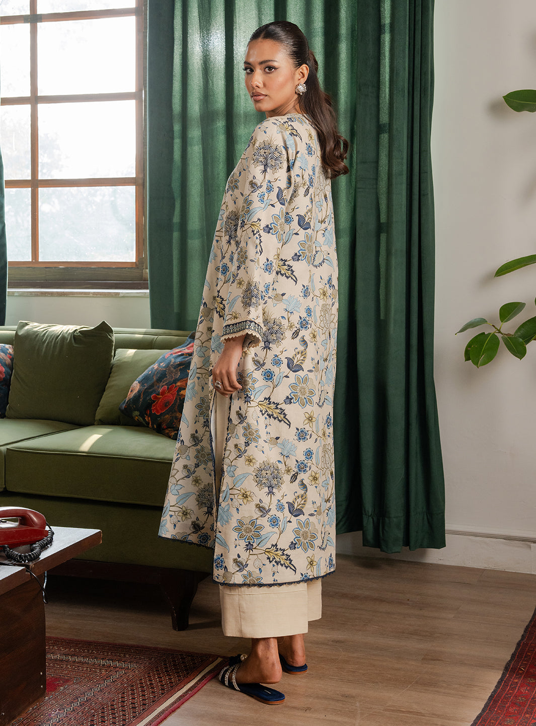 2 Piece - Printed Khaddar - Ivory Mist