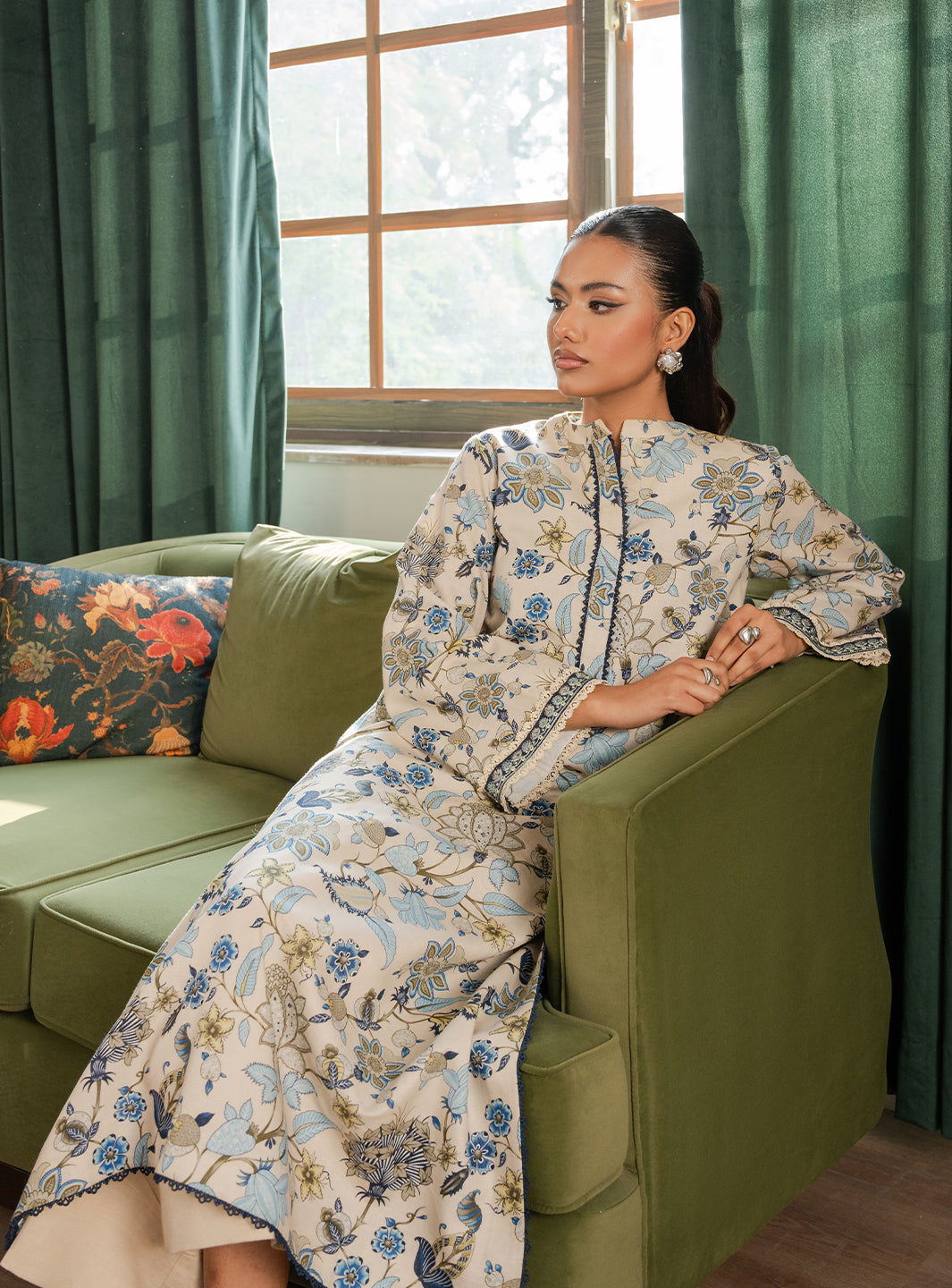 2 Piece - Printed Khaddar - Ivory Mist