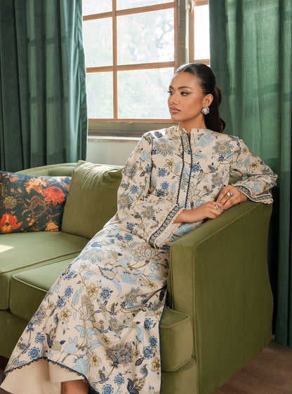 2 Piece - Printed Khaddar - Ivory Mist