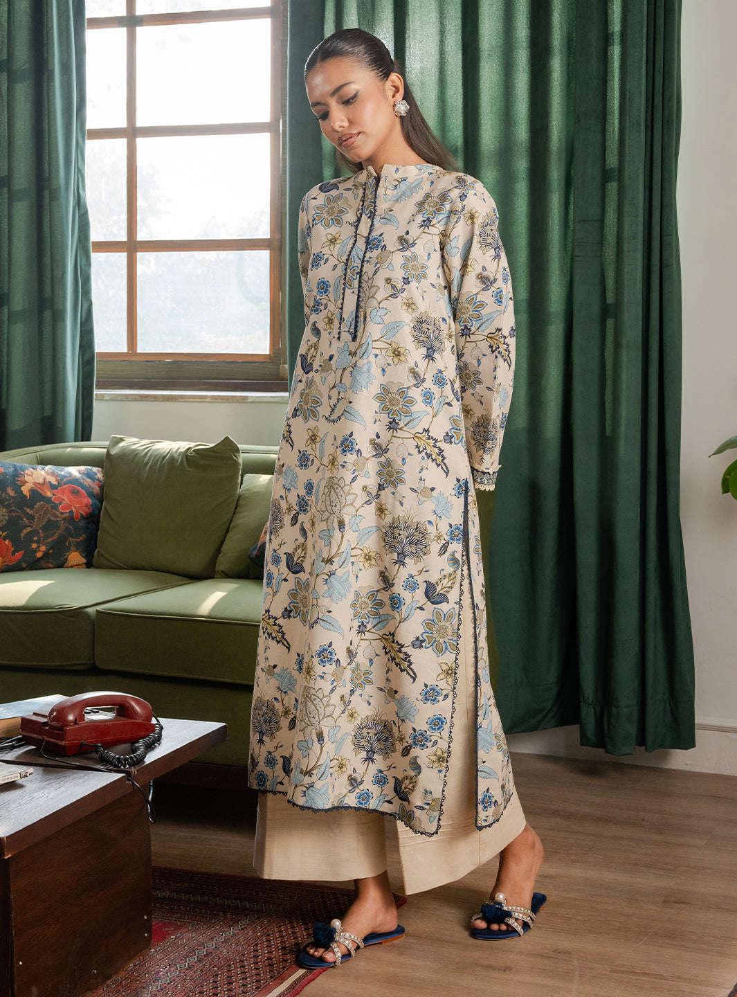 2 Piece - Printed Khaddar - Ivory Mist