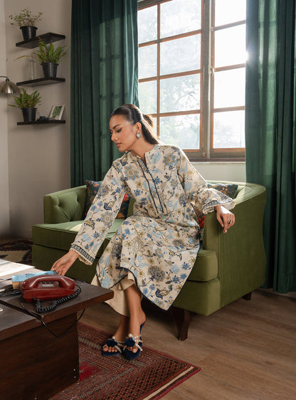 2 Piece - Printed Khaddar - Ivory Mist