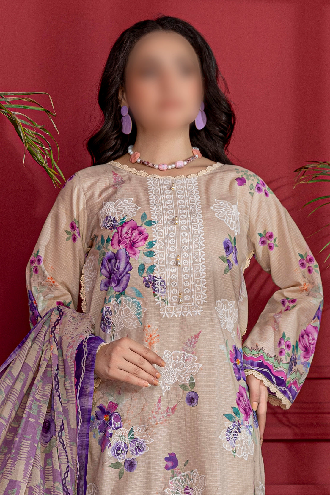 3 Piece - Embroidered Lawn  - Luna 105