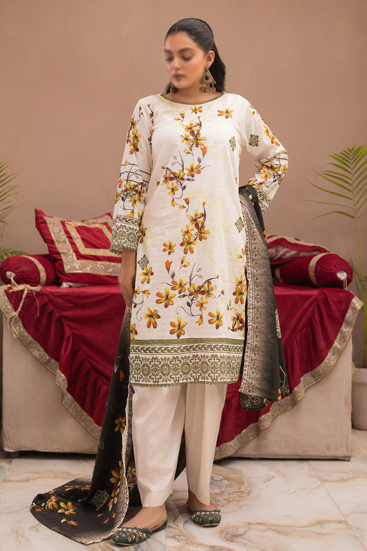 3 Piece - Digitally Printed Lawn - Mahnoosh 107