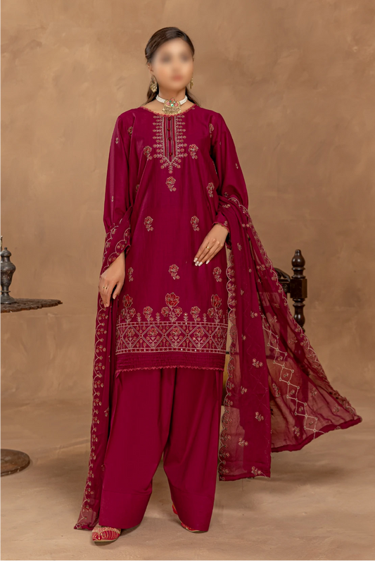 3 Piece - Embroidered Lawn - Nikhar 107
