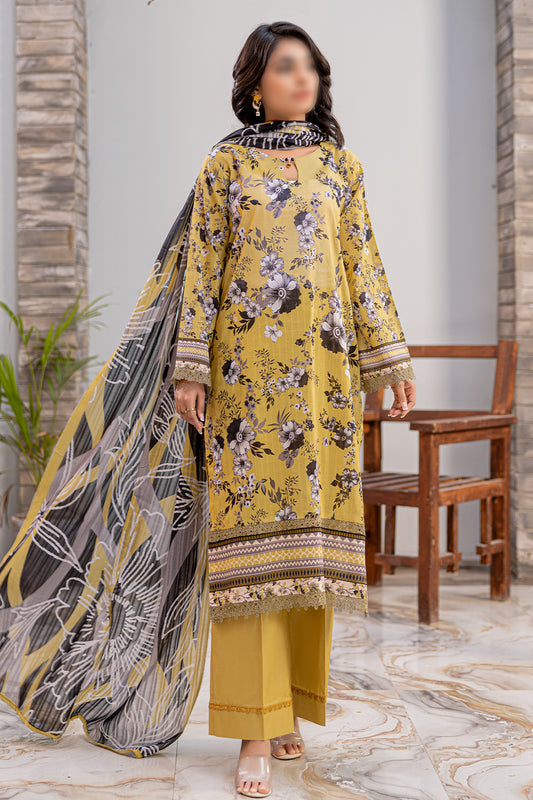 3 Piece - Digitally Printed Lawn - Nureh 907