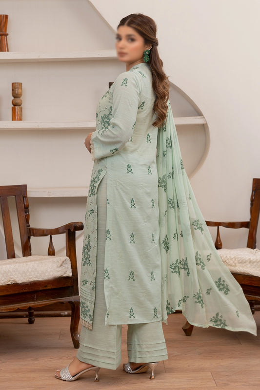3 Piece - Embroidered Lawn Slub Karandi - Nafees 105