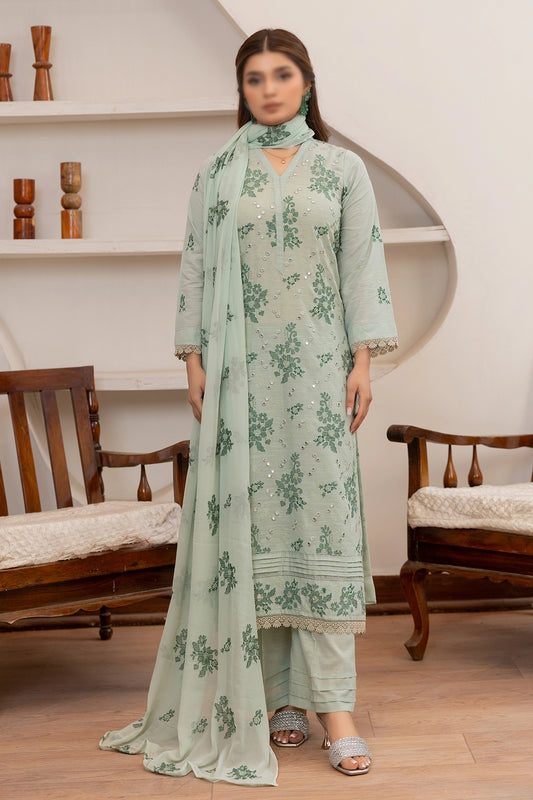 3 Piece - Embroidered Lawn Slub Karandi - Nafees 105