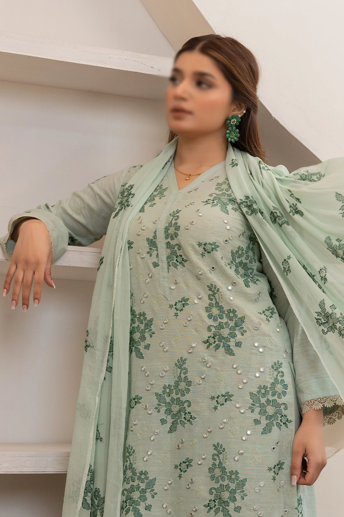 3 Piece - Embroidered Lawn Slub Karandi - Nafees 105