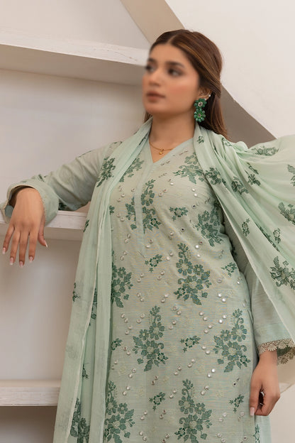 3 Piece - Embroidered Lawn Slub Karandi - Nafees 105
