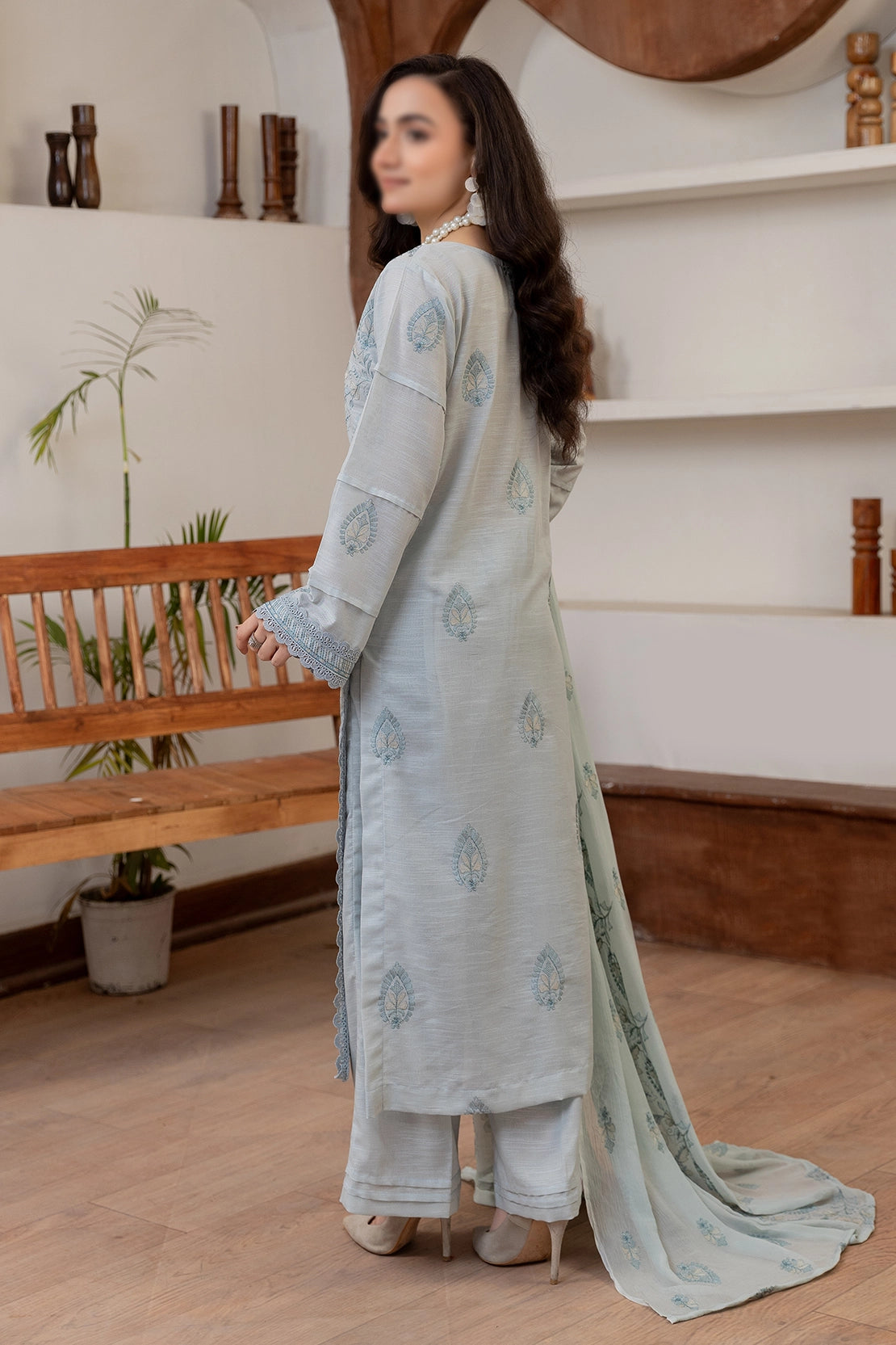 3 Piece - Embroidered Lawn Slub Karandi - Nafees 107