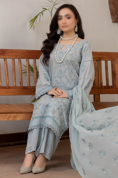 3 Piece - Embroidered Lawn Slub Karandi - Nafees 107