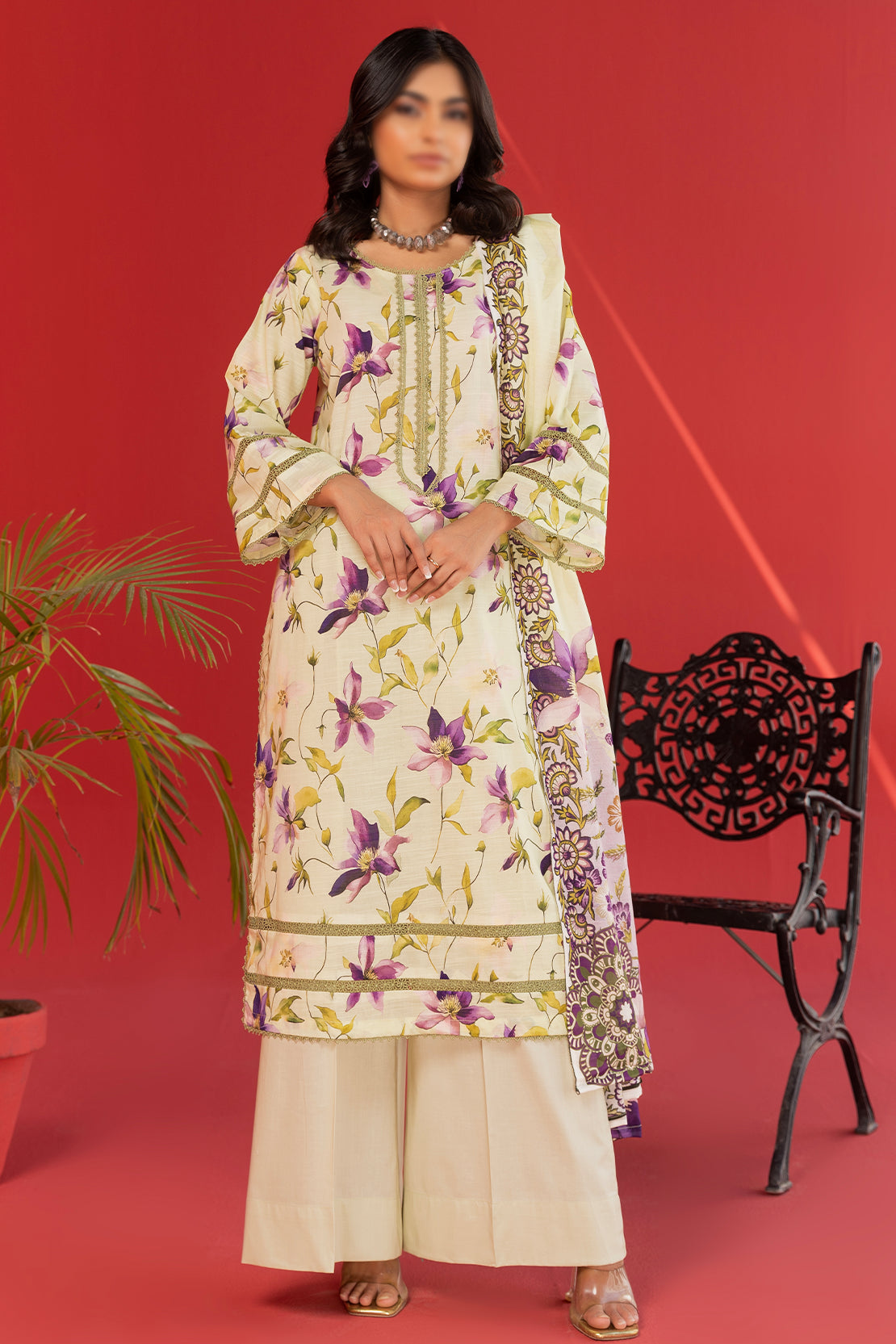 3 Piece - Digitally Printed Lawn - Nureh 1201