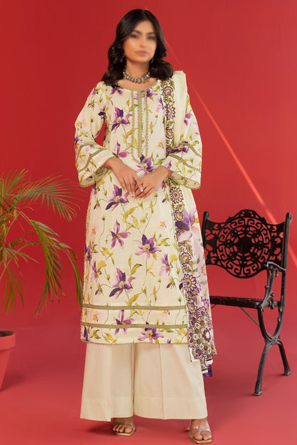 3 Piece - Digitally Printed Lawn - Nureh 1201