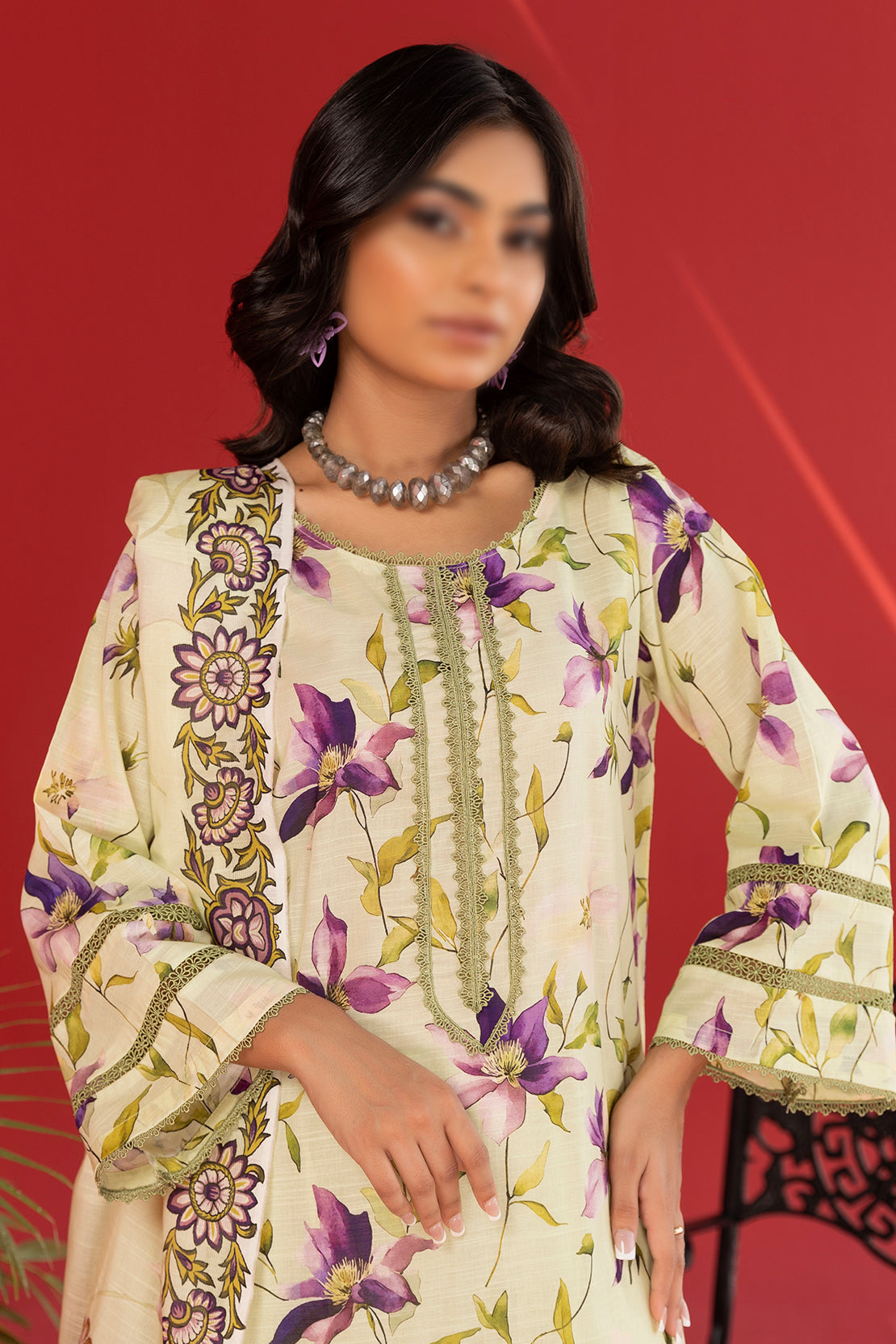 3 Piece - Digitally Printed Lawn - Nureh 1201