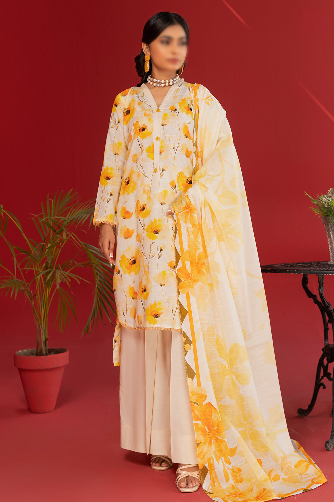 3 Piece - Digitally Printed Lawn - Nureh 1207