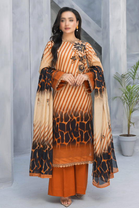 3 Piece - Digitally Printed Lawn - Nureh 1002