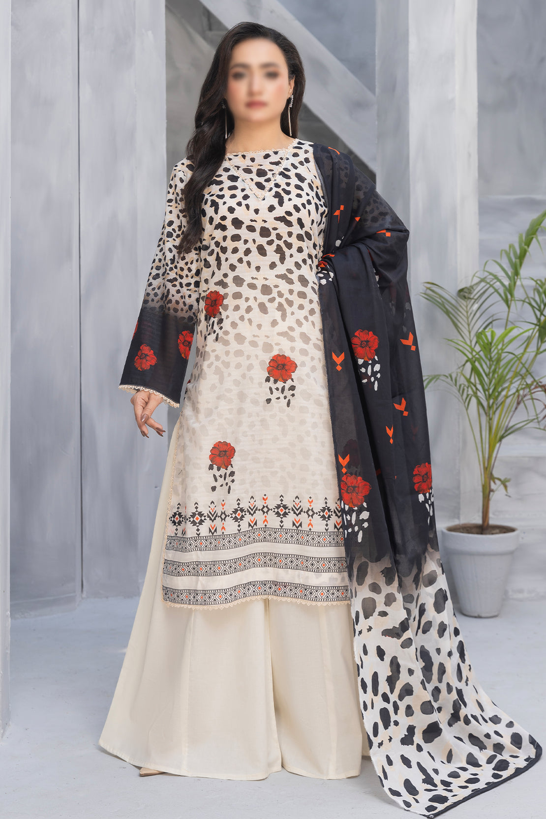 3 Piece - Digitally Printed Lawn - Nureh 1003