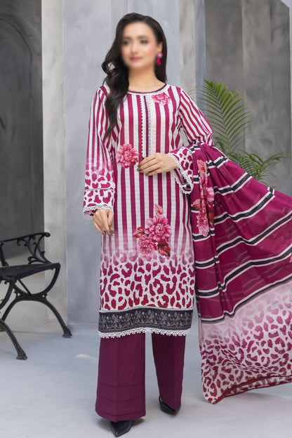3 Piece - Digitally Printed Lawn - Nureh 1005