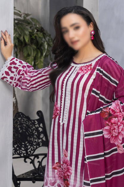 3 Piece - Digitally Printed Lawn - Nureh 1005