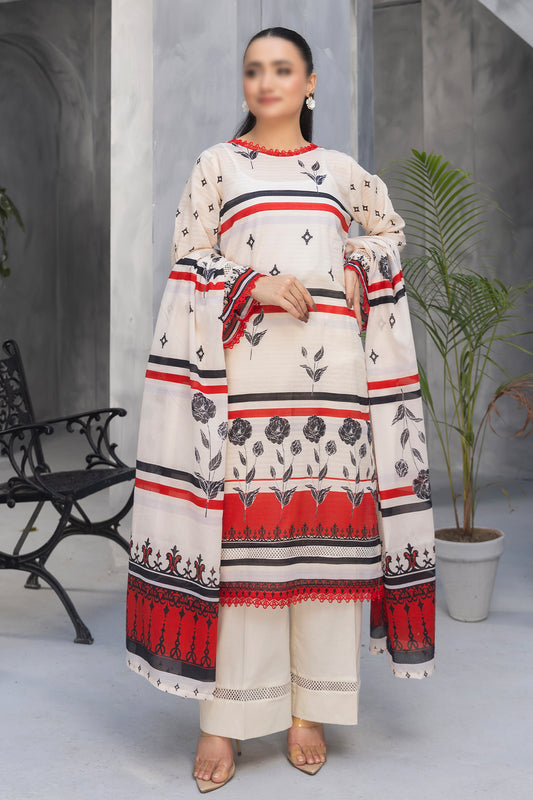 3 Piece - Digitally Printed Lawn - Nureh 1007