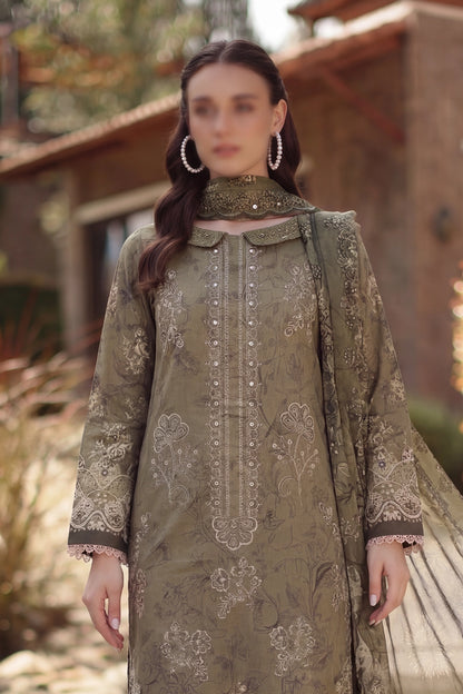 3 Piece - Embroidered Slub Lawn - Qalaa 128