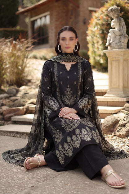 3 Piece - Embroidered Slub Lawn - Qalaa 137