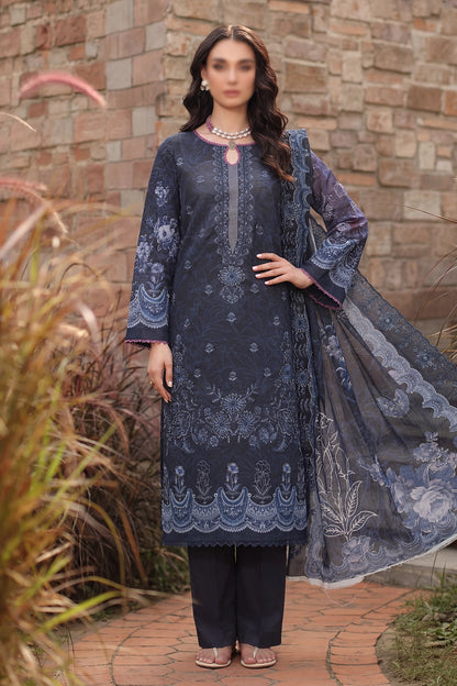 3 Piece - Embroidered Slub Lawn - Qalaa 129