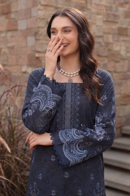 3 Piece - Embroidered Slub Lawn - Qalaa 129