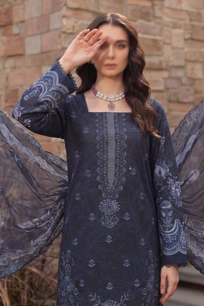 3 Piece - Embroidered Slub Lawn - Qalaa 129