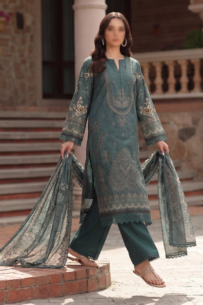 3 Piece - Embroidered Slub Lawn - Qalaa 133