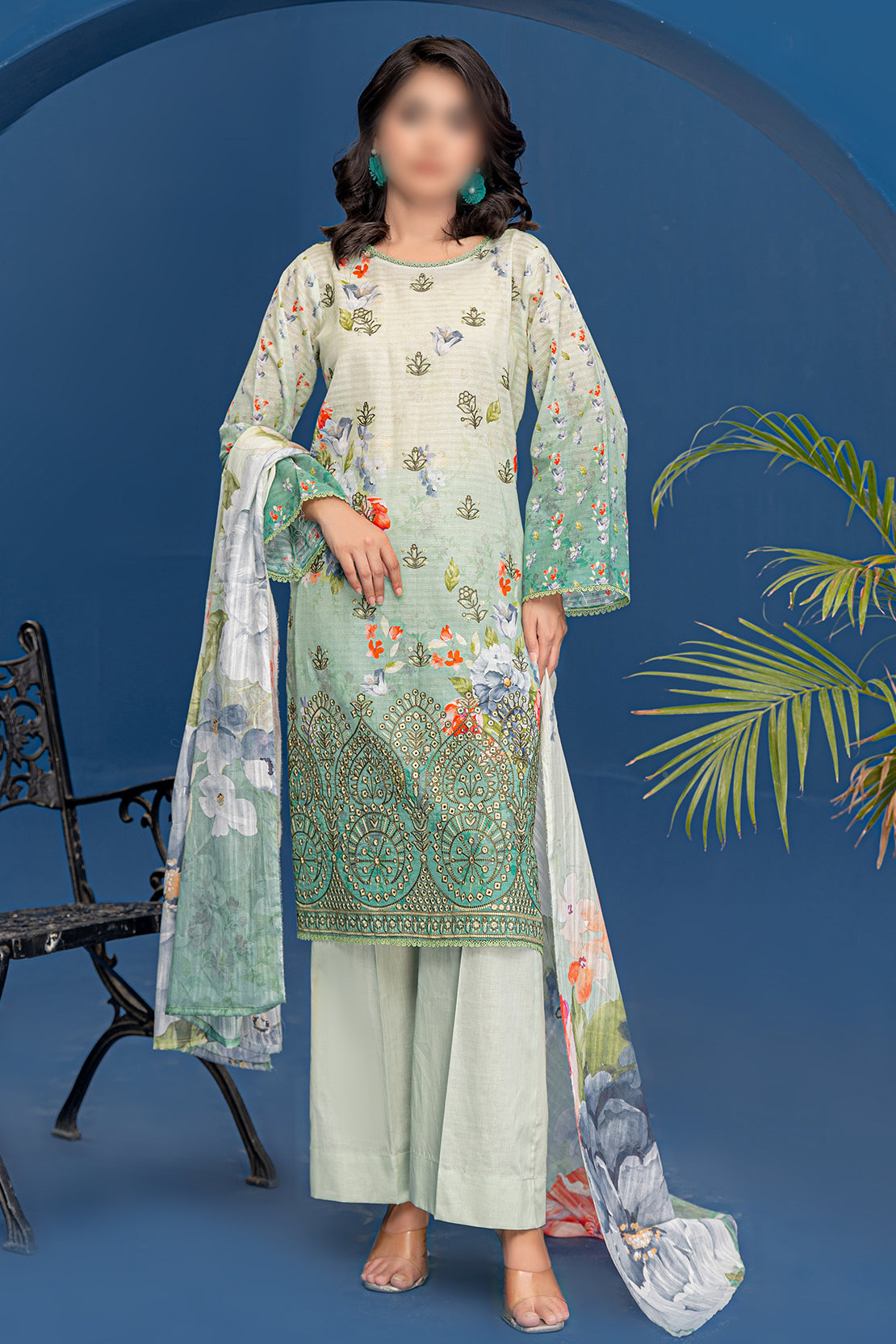 3 Piece - Embroidered Lawn  - Riwayat 206