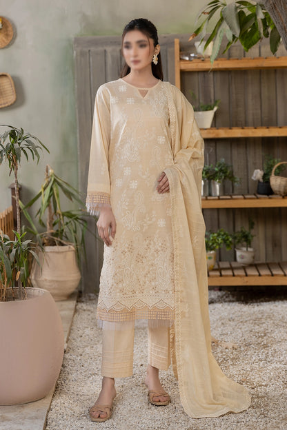 3 Piece - Embroidered Slub Lawn - Reet 102