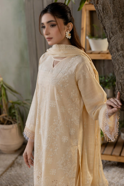 3 Piece - Embroidered Slub Lawn - Reet 102