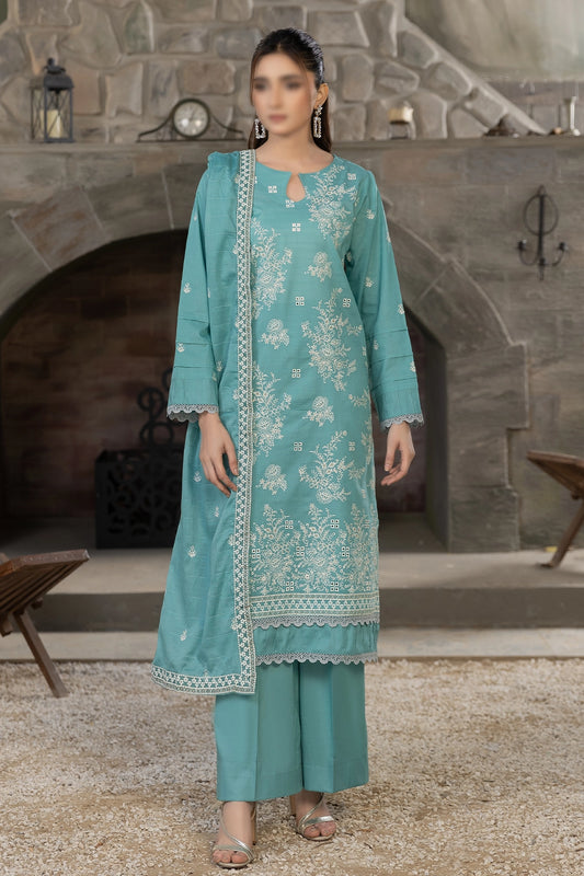 3 Piece - Embroidered Slub Lawn - Reet 104