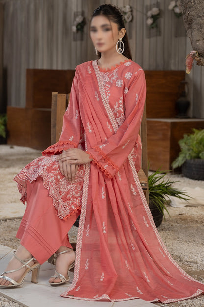 3 Piece - Embroidered Slub Lawn - Reet 107