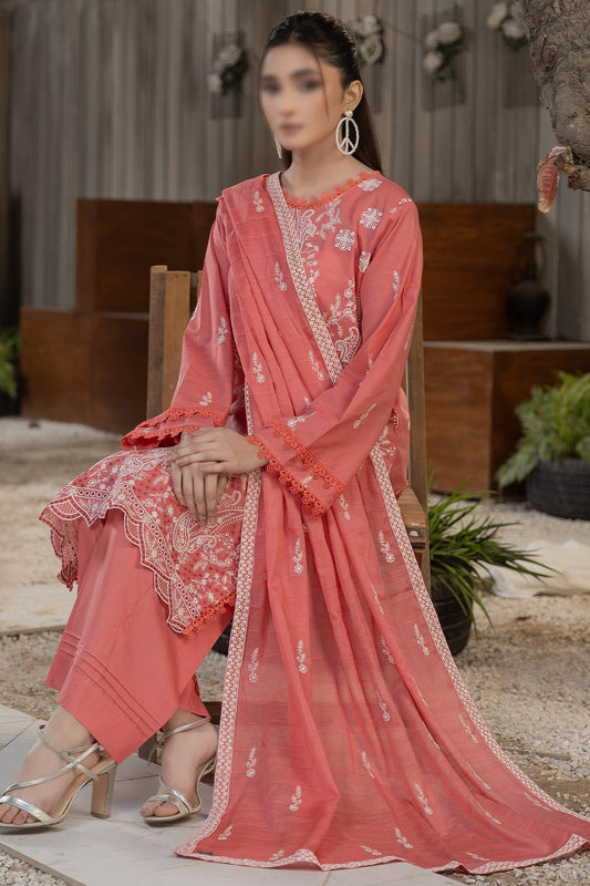 3 Piece - Embroidered Slub Lawn - Reet 107