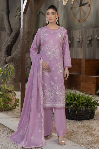 3 Piece - Embroidered Slub Lawn - Reet 108