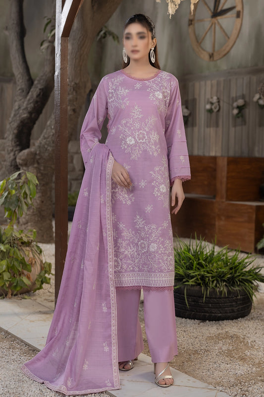 3 Piece - Embroidered Slub Lawn - Reet 108