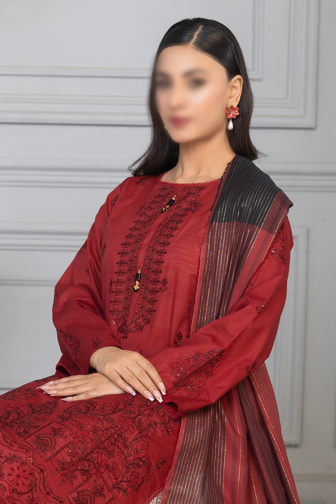 3 Piece - Embroidered Lawn - Roshni 102