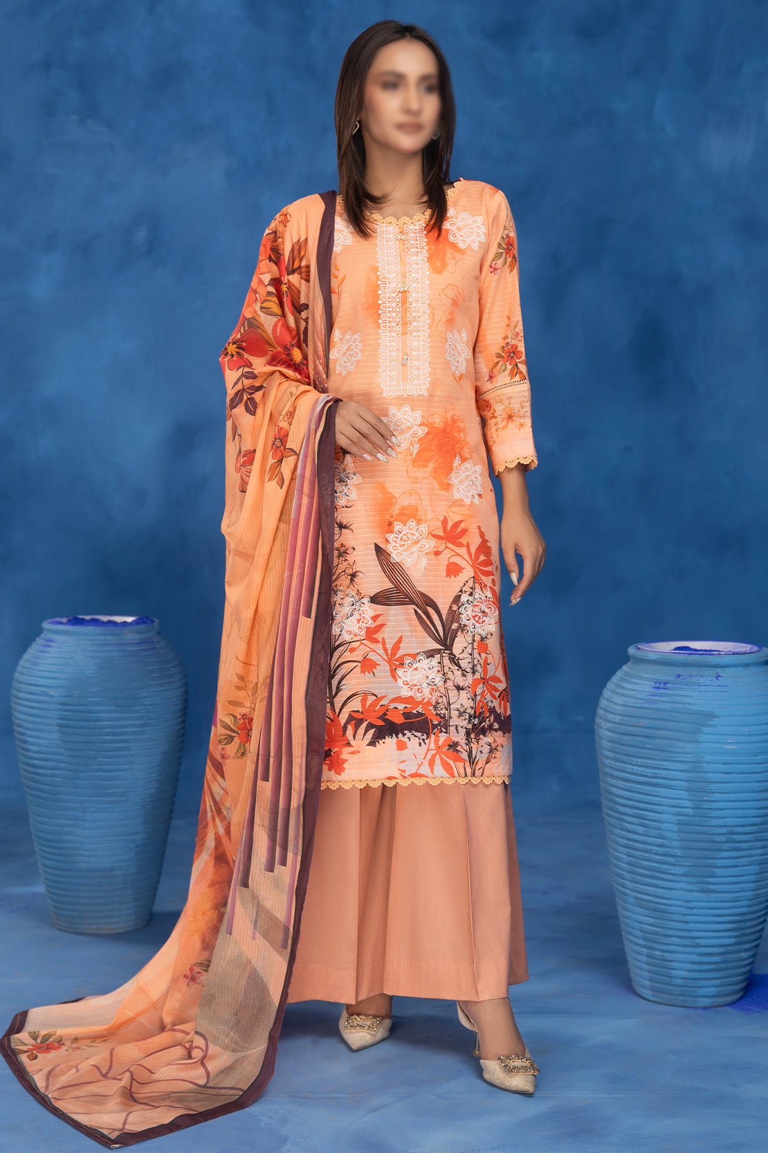 3 Piece - Embroidered Lawn - Sahil 203