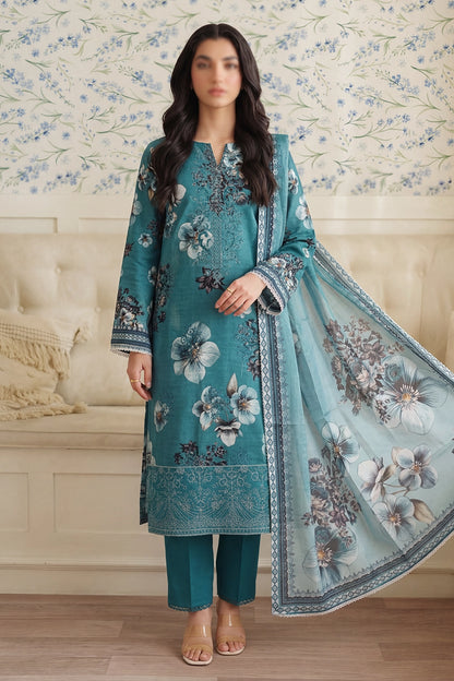 3 Piece - Embroidered Doriya Lawn - Saffron 127