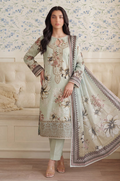 3 Piece - Embroidered Doriya Lawn - Saffron 128