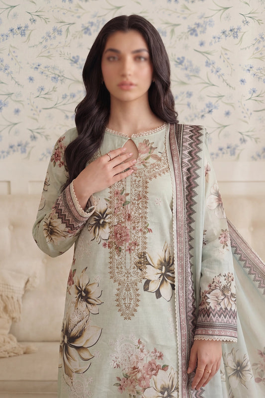3 Piece - Embroidered Doriya Lawn - Saffron 128